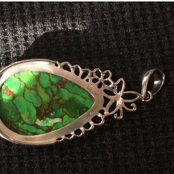 Copper Infused Green Turquoise Sterling Silver Pendant - Picture 3 of 9